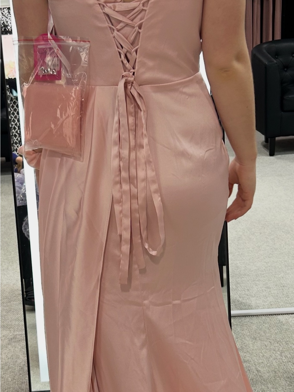 Elegant Lace-Up Back Pink Satin Evening Dress